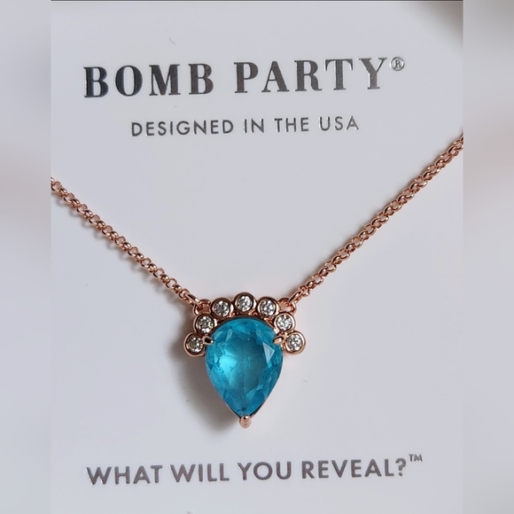 NWT Bomb Party March 2023 Aquamarine Fused Quartz Rose Gold Plated Necklace - Picture 3 of 5